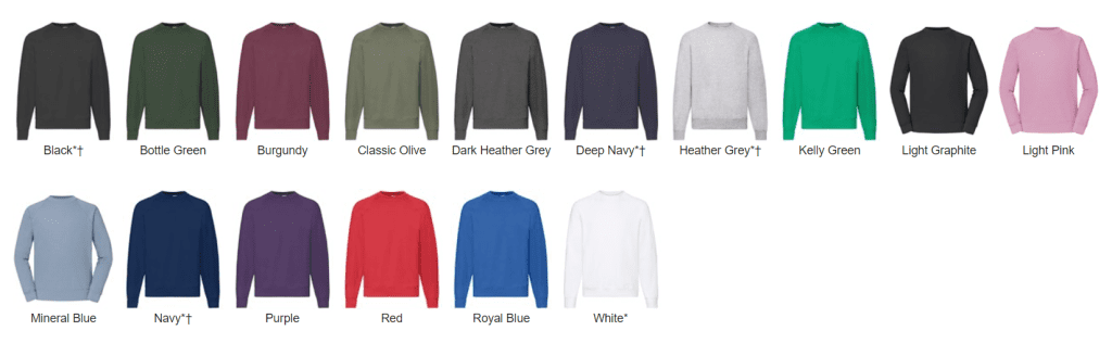 PHSG Sweatshirt colour examples